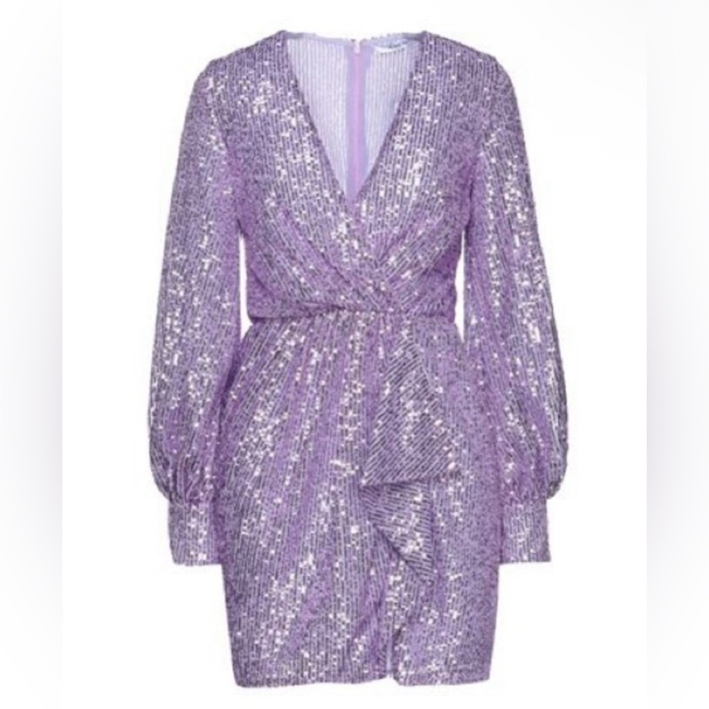 NWT AMEN Faux Wrap Light Purple Sequin Dress Long Sleeve XS (IT 38)